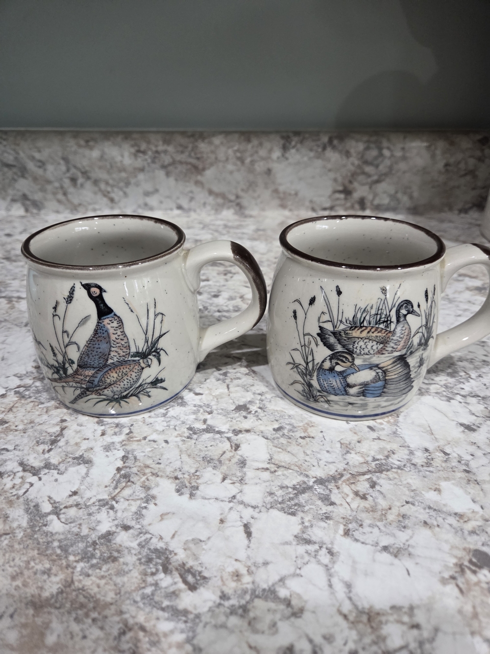 Pair Vintage Otagiri Finely Detailed Ducks High Gloss Heavy Duty Coffee Mug Cup